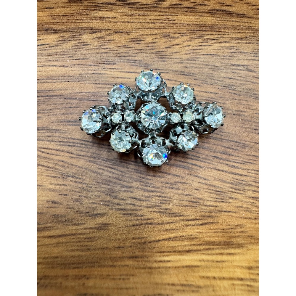 Vintage Made Austria Clear Rhinestone Brooch Gunmetal Tone Cluster Pin